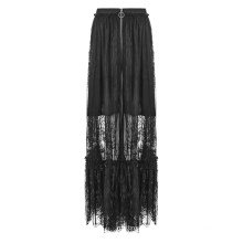 PUNK RAVE Black Tulle Skirt Fashion Women Skirts OPQ-321 Gothic Zipper Lace Ruffles Trumpet / Mermaid Adults Casual Plain Dyed